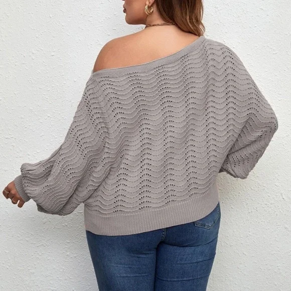 Plus Off Shoulder Batwing Sweater Top - Picture 10 of 13